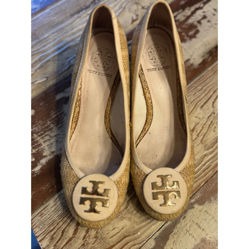 TORY BURCH | Beige Woven Wedge Pumps Size 10